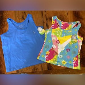 ferreira tennis TWO Tops, Built-In Bra, Solid Blue & Floral Print, NWT, Size Med